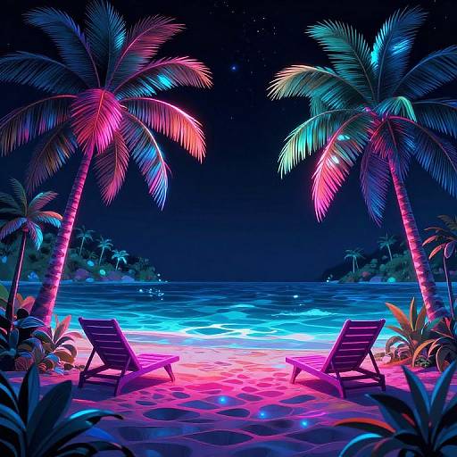 Neon Abstract Tropical Beach Artwork