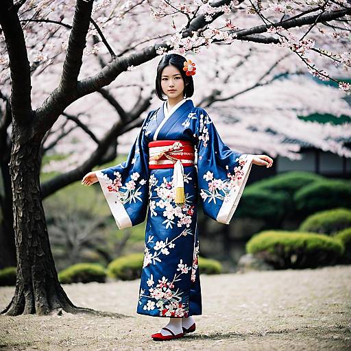 Cherry Blossom Kimono Girl in Nature
