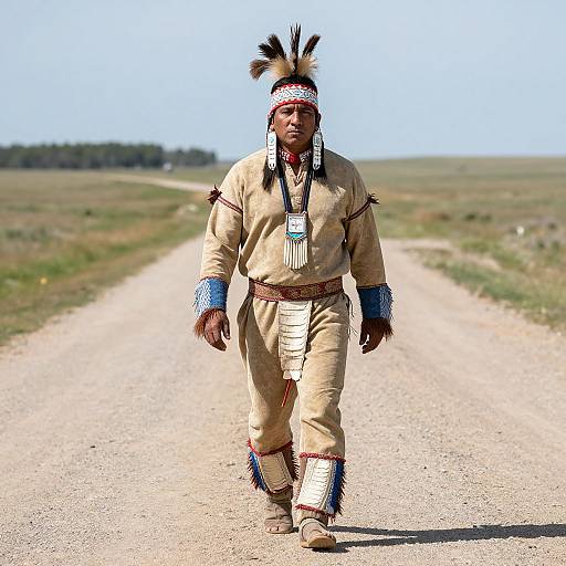 Man Walking in Mohawk Costume
