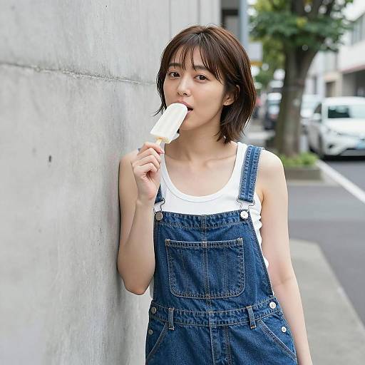 Tranquil Japanese Woman with Popsicle