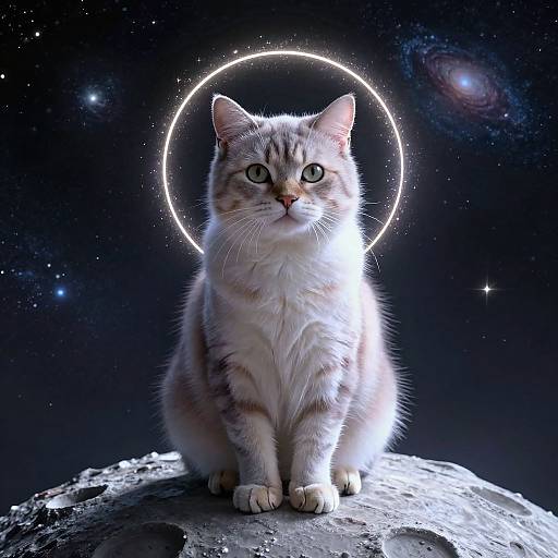 Ethereal Cat on Moonlit Space