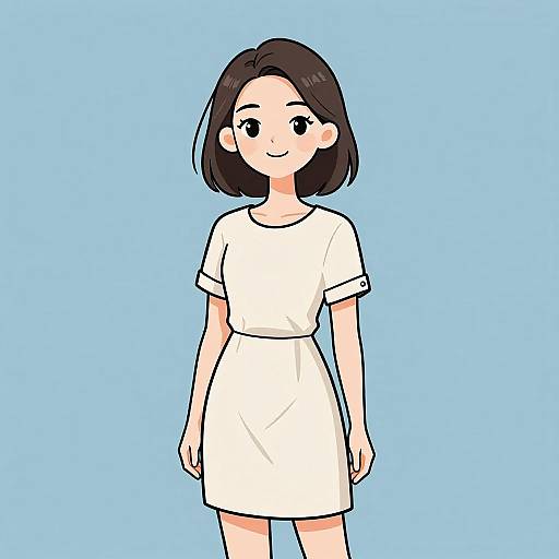 Smiling Woman in Minimalist Beige Dress