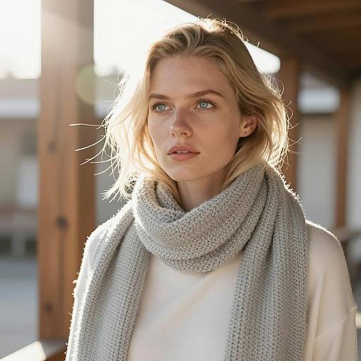 Blonde Woman with Neutral Expression Outdoors