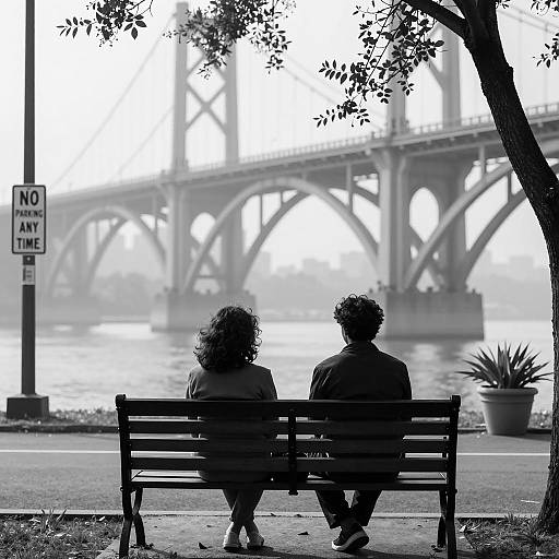 Misty Silhouettes on a Park Bench