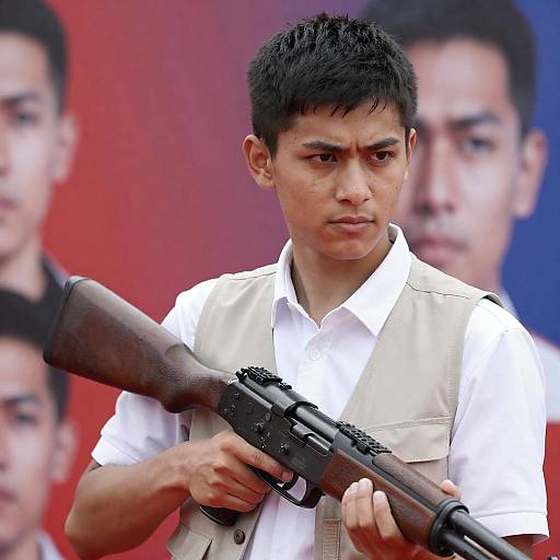 Intense Portrait of a Young Man with Rifle