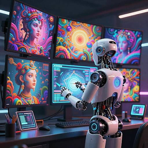 Futuristic AI Digital Artist Robot