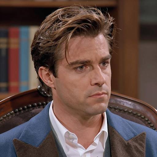 Close-up of Serious Man in Blue Jacket