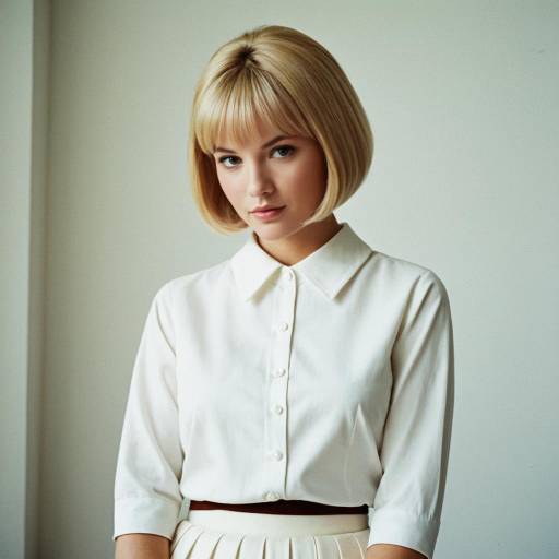 1960s Style Blonde Woman in White Outfit