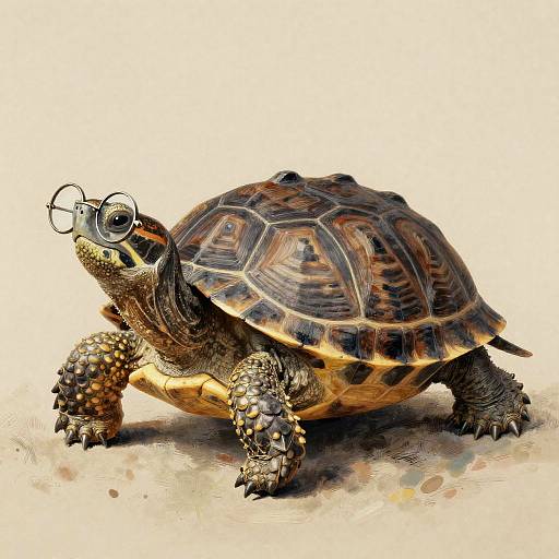 Vintage Turtle Portrait with Glasses