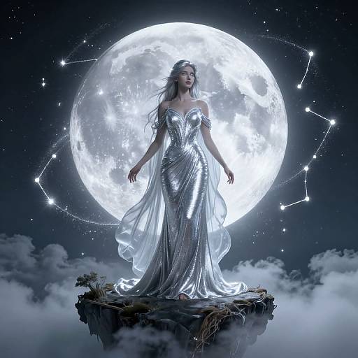 Silver Moon Goddess on Floating Island