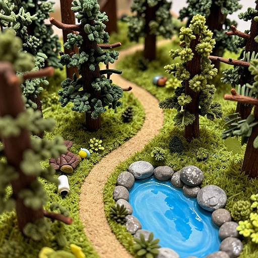 Miniature Forest Diorama with Pond