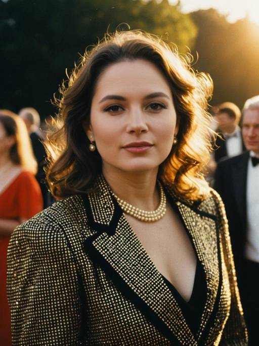 Elegant Woman in Gala Dress at Sunset