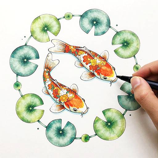 Whimsical Koi Fish Hand-Drawn Illustration