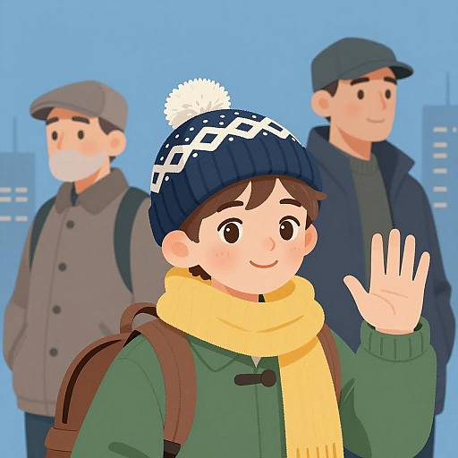 Cheerful Boy in Cityscape Illustration
