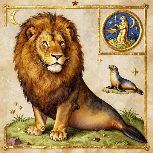 Surreal Medieval Lion-Sea Lion Hybrid