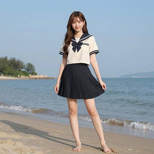 Smiling Asian Student on Beach