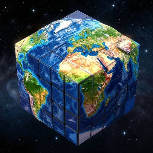 Enormous Rubik's Cube Earth in Space