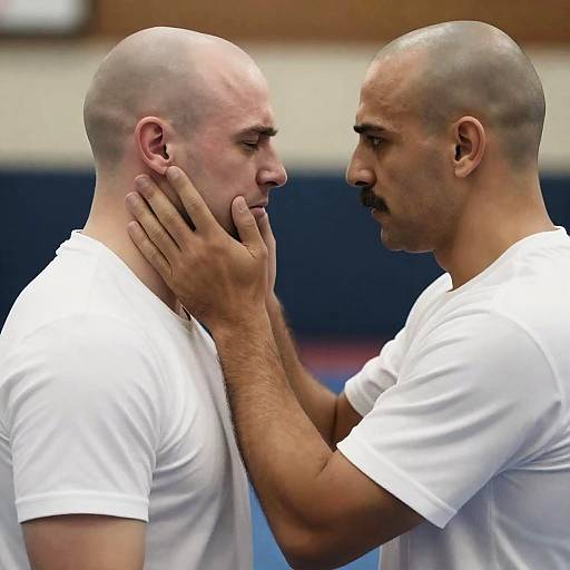 Intense Confrontation of Two Bald Men