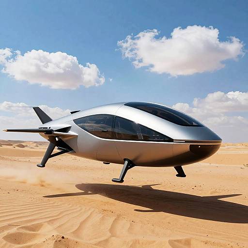 Futuristic Silver Drone in Desert