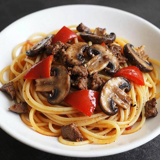 Close-up of Spaghetti with Mushrooms
