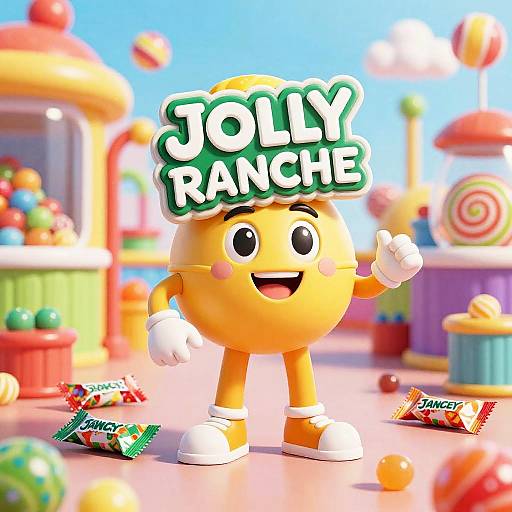 Digital cartoon of a cheerful yellow candy character with 