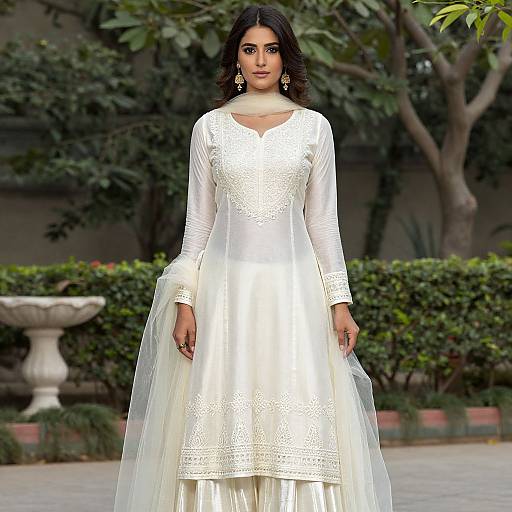 Elegant Woman in Ivory Chanderi Silk