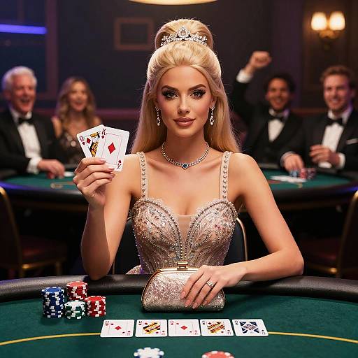 Poker Barbie Poised at Elegant Game