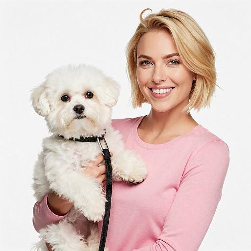 Smiling Woman with Maltese Dog Portrait