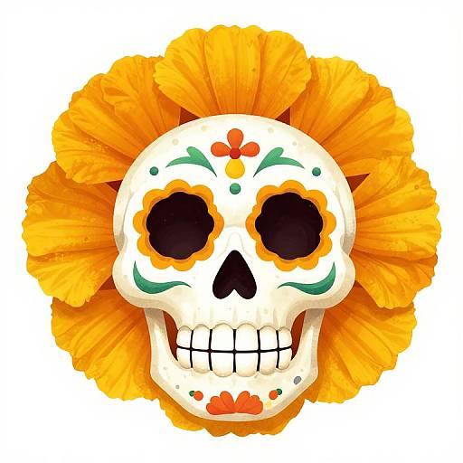 Marigold Skull Dia de Muertos Illustration