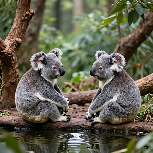 Koalas Sharing Wisdom in Woodland