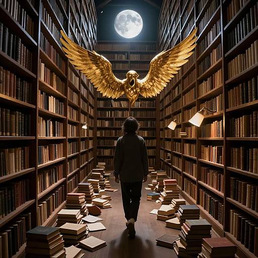 Moonlit Labyrinthine Library Wanderer