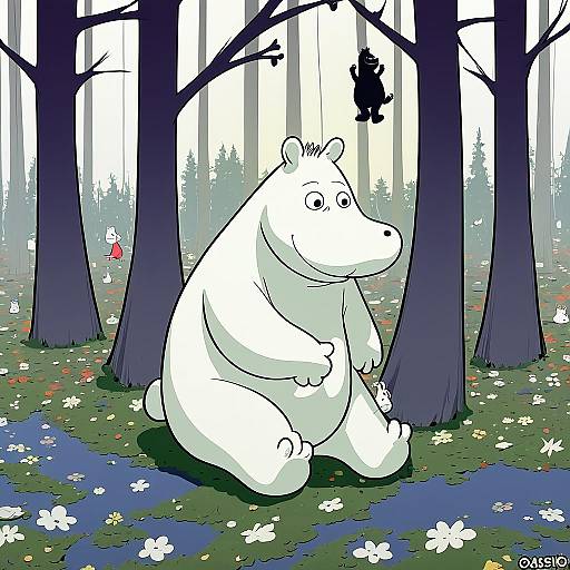 Illustration of Moomintroll, moomin in the style of Osisio