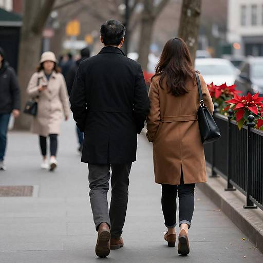 City Sidewalk Scene with Couples