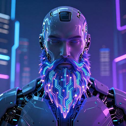 Futuristic Cyberpunk Robot with Neon Beard