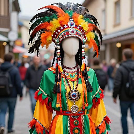 Colorful Mannequin with Feathered Headdress