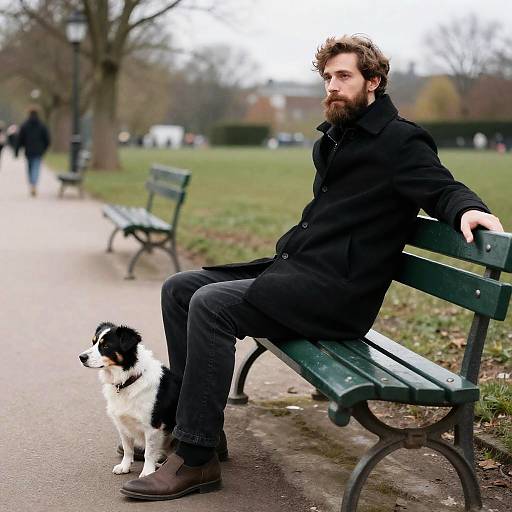 Man with Dog in Overcast Park Scene