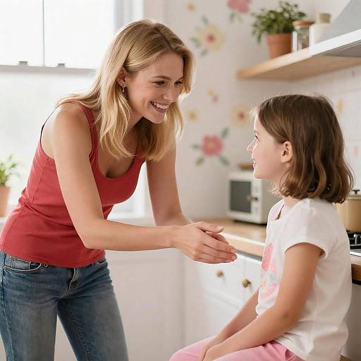 Smiling Woman and Girl in Kitchen
