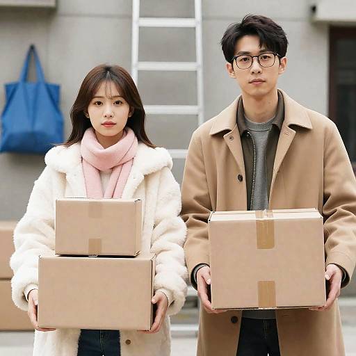 Outdoor Portrait of Two People with Boxes