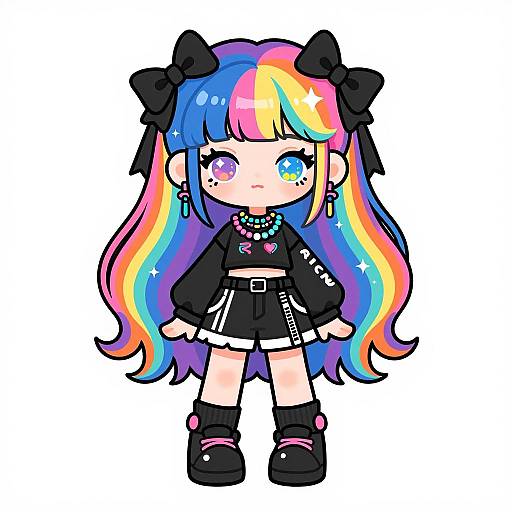 Cute Rainbow Hair Girl in Black Streetwear