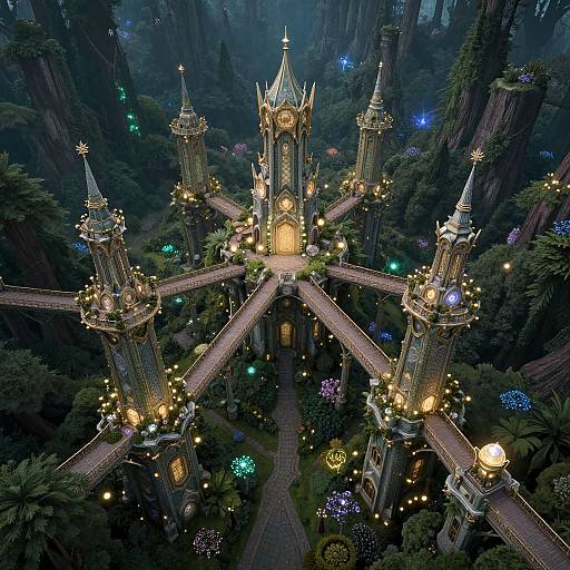 Aerial View of Enchanted Elven City