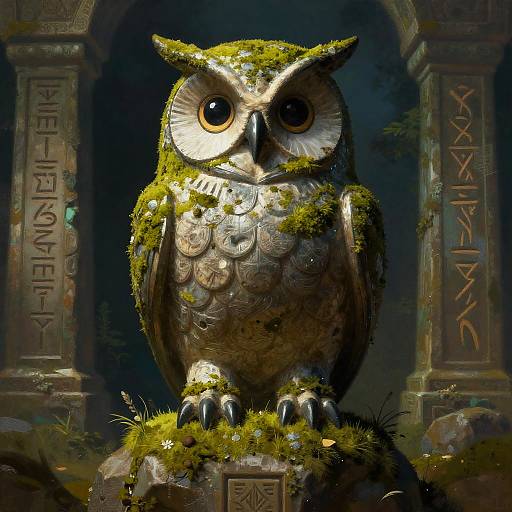 Mystical Ancient Three-Eyed Owl Statue