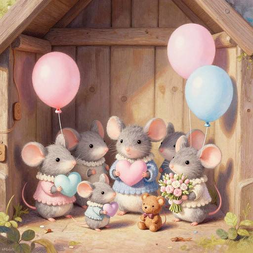 Cozy Pastel Baby Mice in Barn Nook
