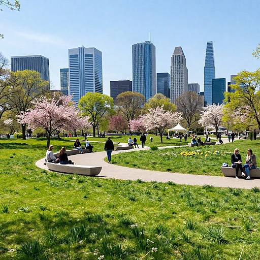 Futuristic Urban Park in Spring