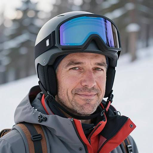 Middle-Aged Man in Ski Gear Outdoors