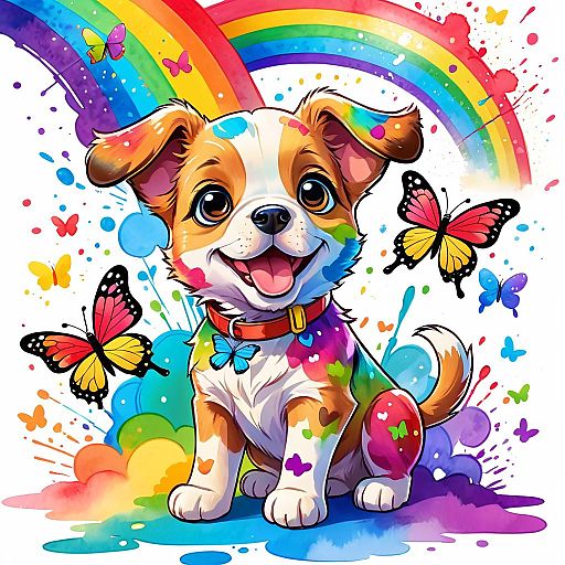 Colorful Puppy with Butterflies