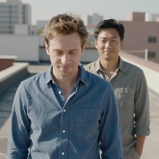Two Men on a Rooftop in Urban Scene
