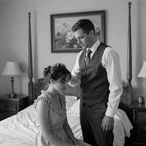 Intimate Black and White Bedroom Scene