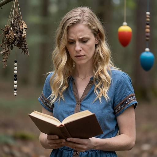 Blonde Woman in Forest with Open Book
