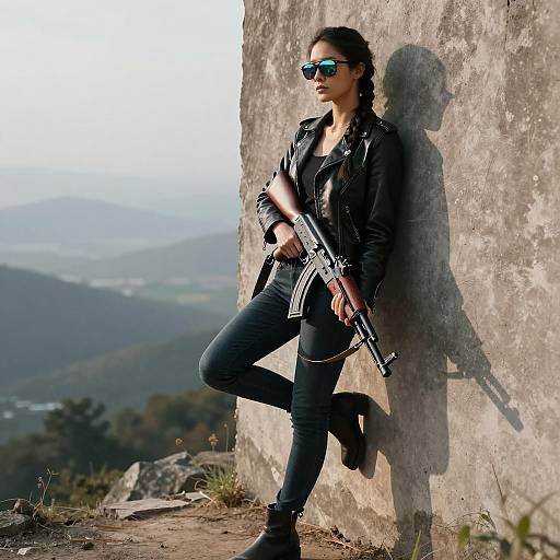 Stylized Woman with AK-47 Portrait