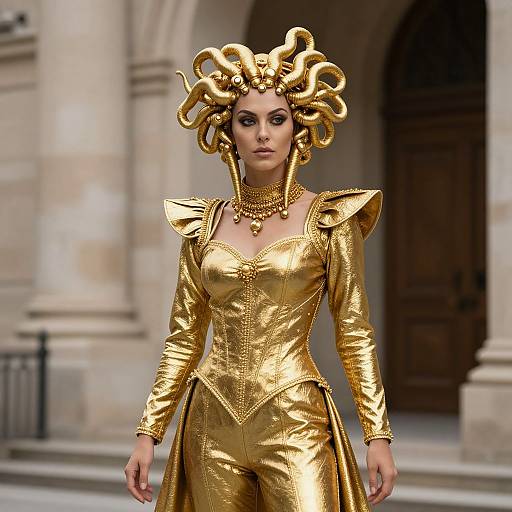 Man in Gold Medusa Costume